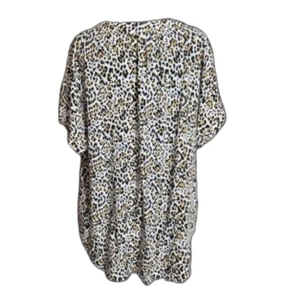 Gap Low Cut V-Neck‎ Loose Fit Animal Print Women’s Short Sleeve Cuff Blouse Xl - Picture 2 of 16